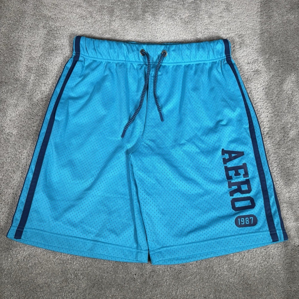 Aeropostale Shorts Mens M Blue Mesh Striped Basketball Athletic Gym Y2K